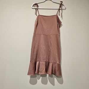 Express Brown Smocked Spaghetti Tie Strap Dress